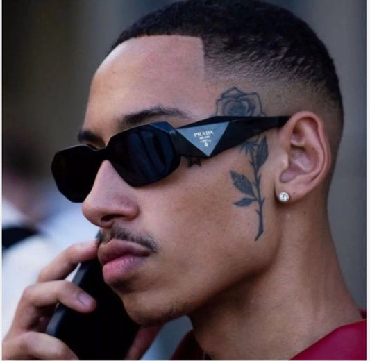 Prada PR 17WS 1AB5S0 Unisex Black Plastic Rectangle Sunglasses Grey Lens