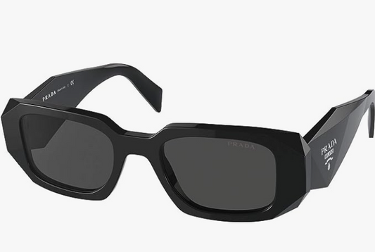 Prada PR 17WS 1AB5S0 Unisex Black Plastic Rectangle Sunglasses Grey Lens
