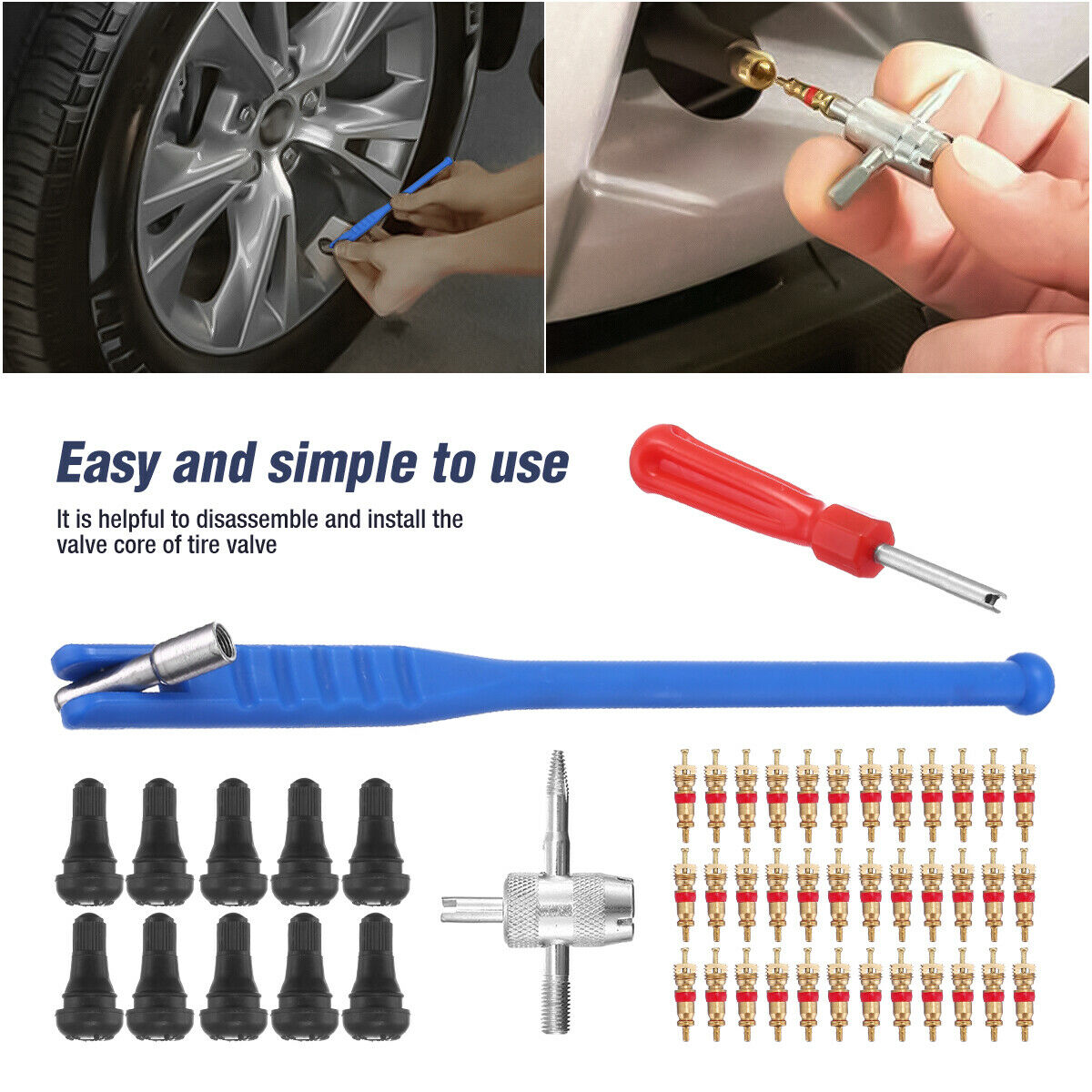 43pcs Kit Valve Stem Installation Remover Repair Tool Puller Car Tire Plug Core