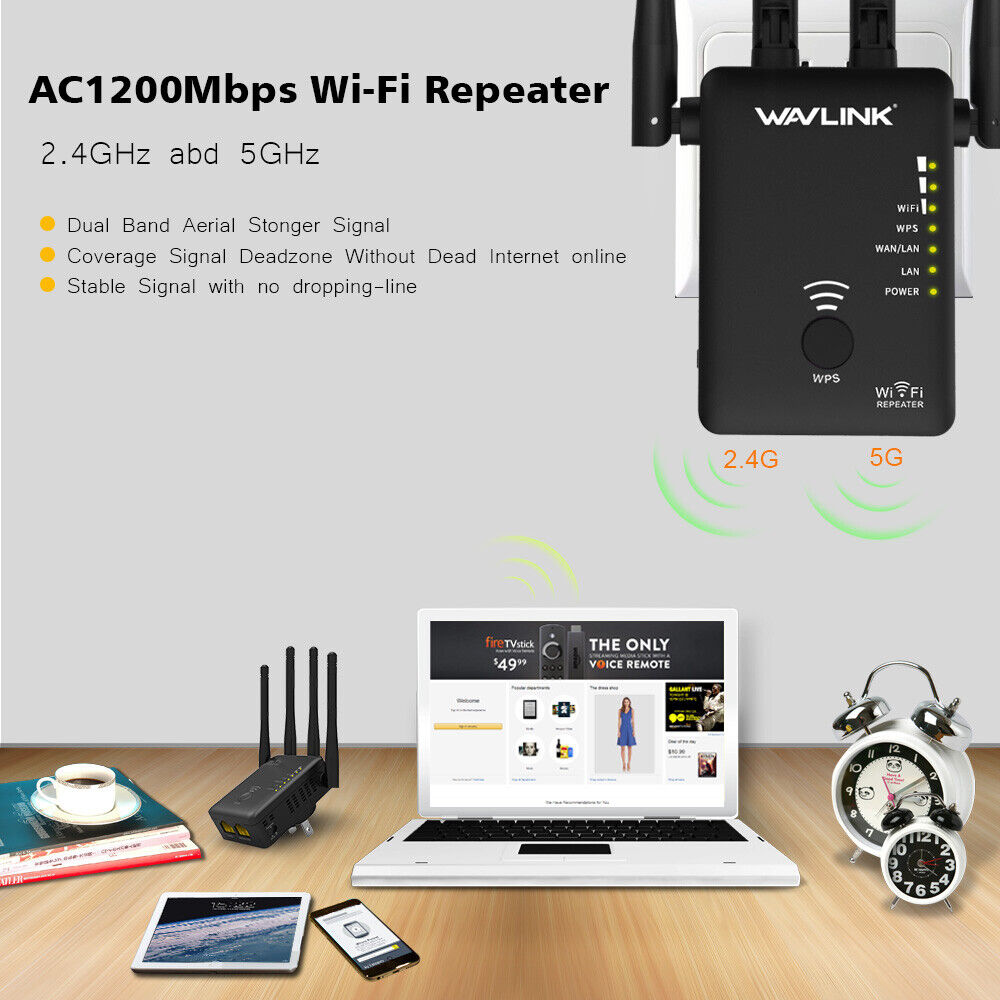 1200Mbps WiFi Range Extender Repeater Wireless Amplifier Router Signal Booster
