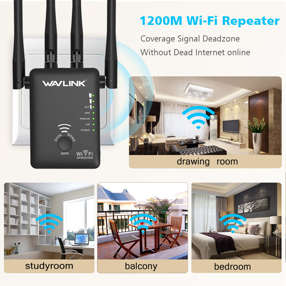 1200Mbps WiFi Range Extender Repeater Wireless Amplifier Router Signal Booster