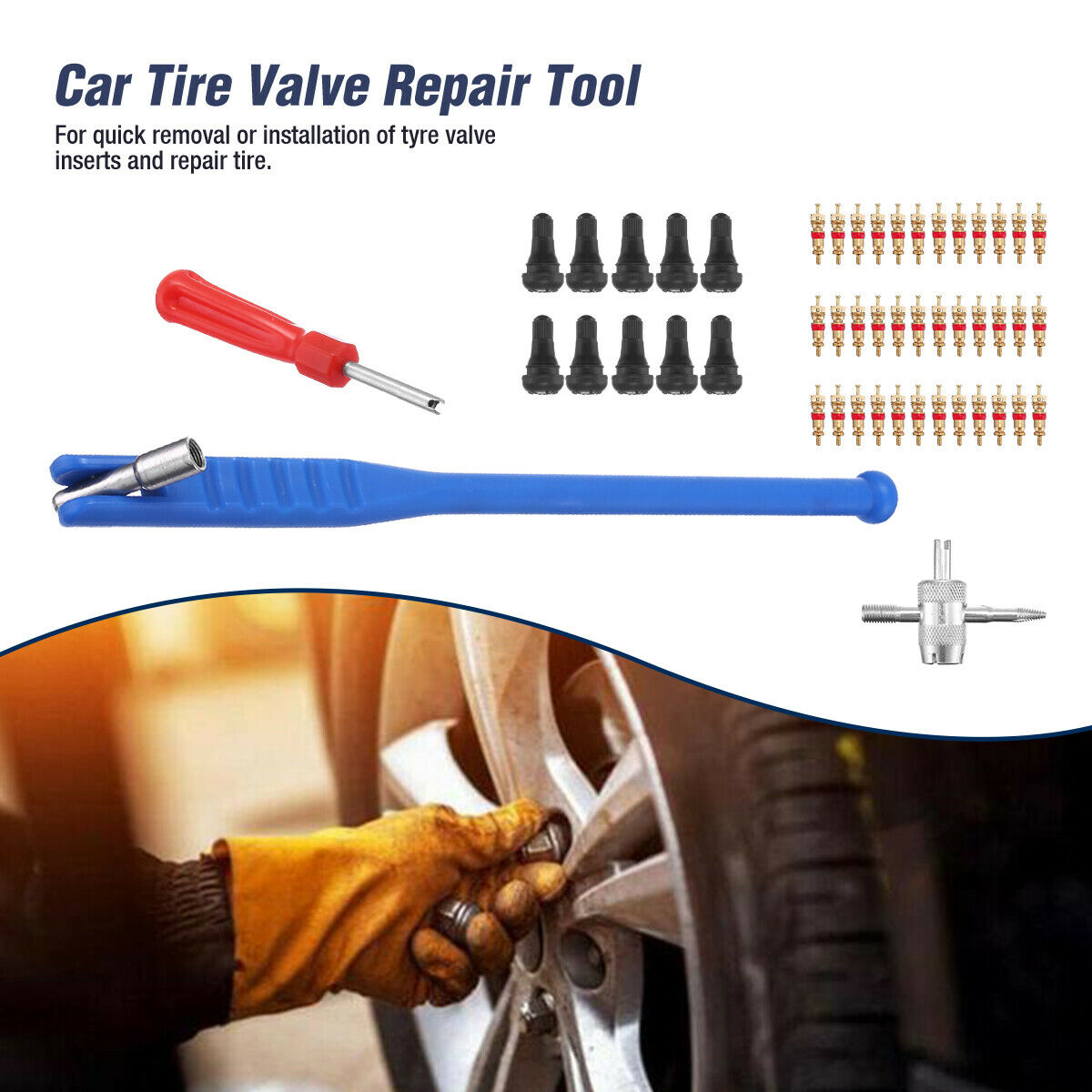 43pcs Kit Valve Stem Installation Remover Repair Tool Puller Car Tire Plug Core